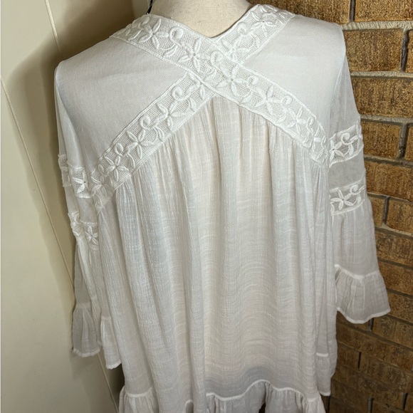 White Indigo Soul Boho Top with Bell Sleeves, Size L - Picture 7 of 14